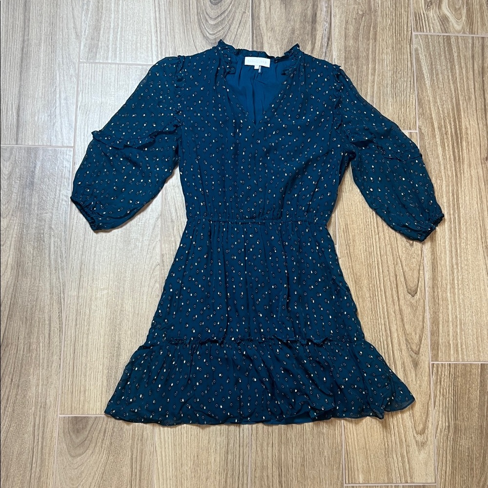 Caballero V-neck 3/4 Sleeve Mini Teal Dress